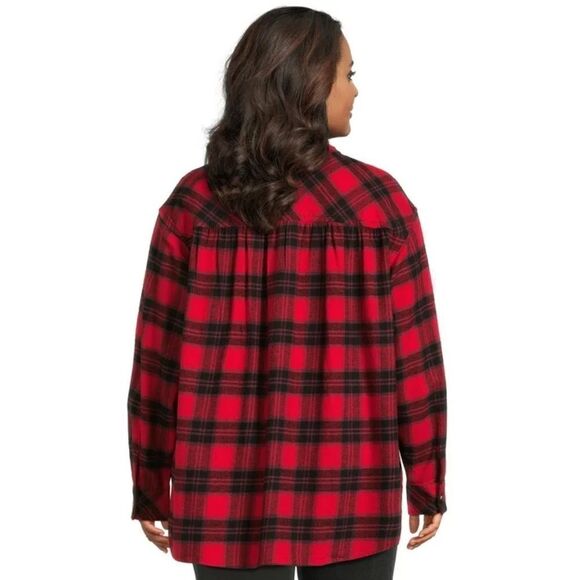 Terra & Sky Women’s Red & Blue Plaid flannel top - Picture 3 of 6
